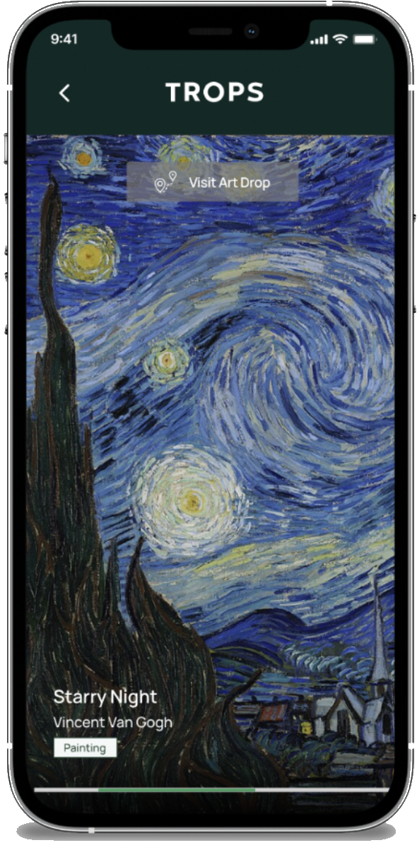 An art drop open in the Trops app